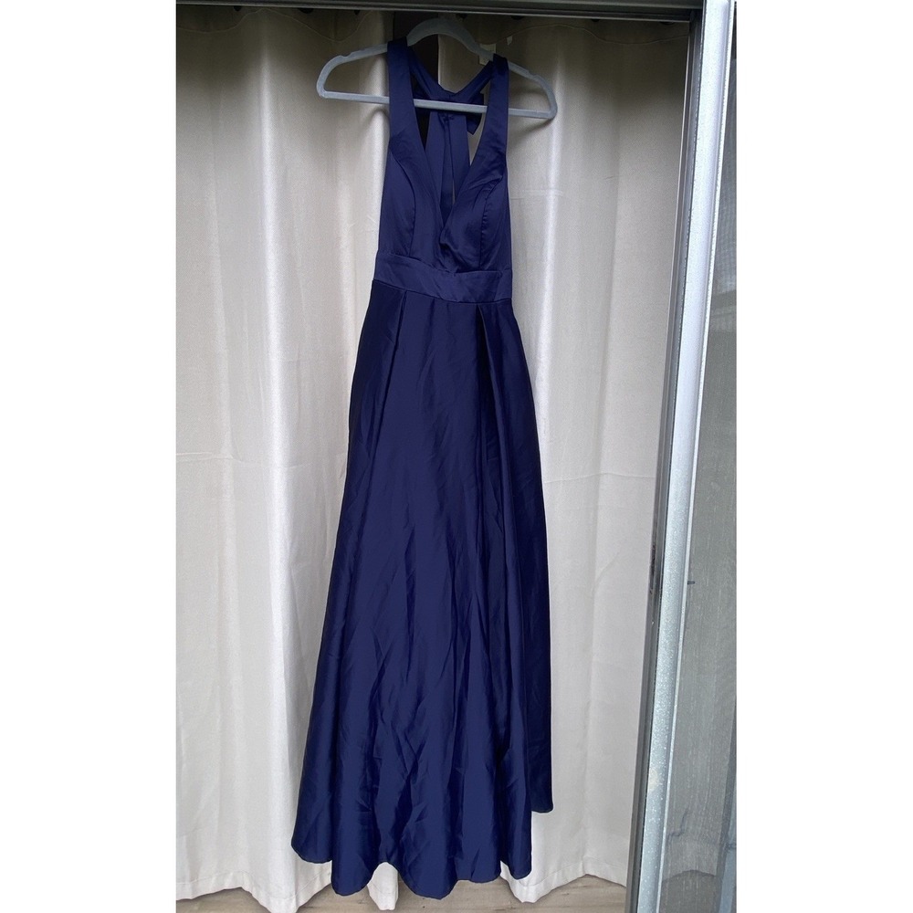 Windsor Navy Blue Satin Bow-Back Formal Gown Junior Size 9 New $140